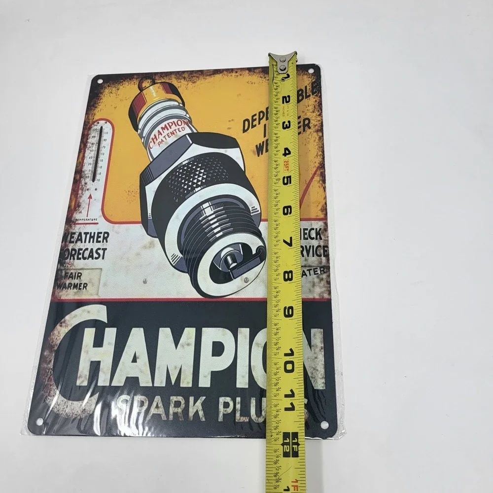 Tin Metal Sign Vintage Look Champion Spark Plugs Mancave Garage Signage